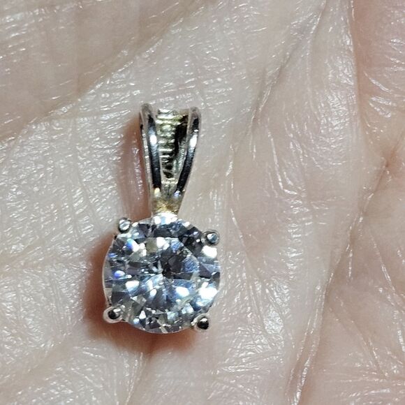 Vintage Ross Simons Sterling Silver Clear Cubic Zirconia Pendant - Picture 1 of 11